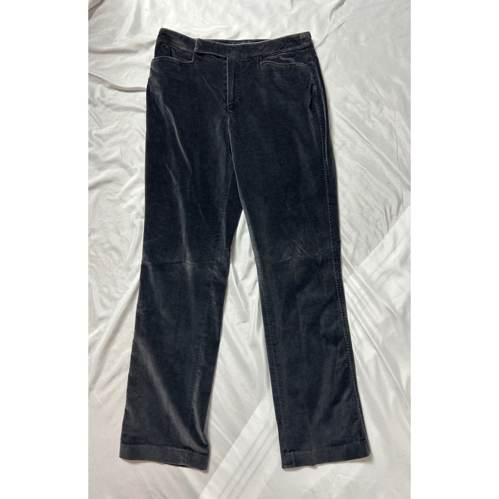Ralph Lauren Womens Charcoal Gray Velvet Straight Leg Pants Sz 8 Stretch Cotton